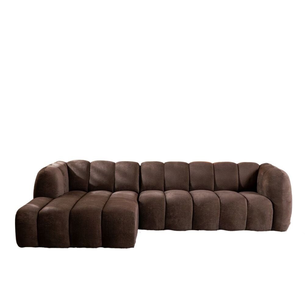 Hoekbank Aran chenille bruin links 294 cm