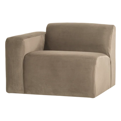 Bank velours taupe 1-zits links