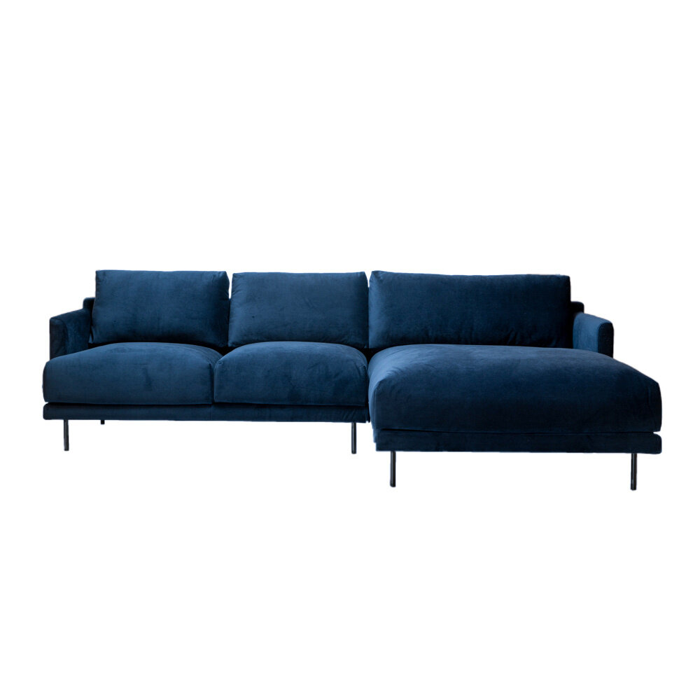 Hoekbank velours blauw rechts