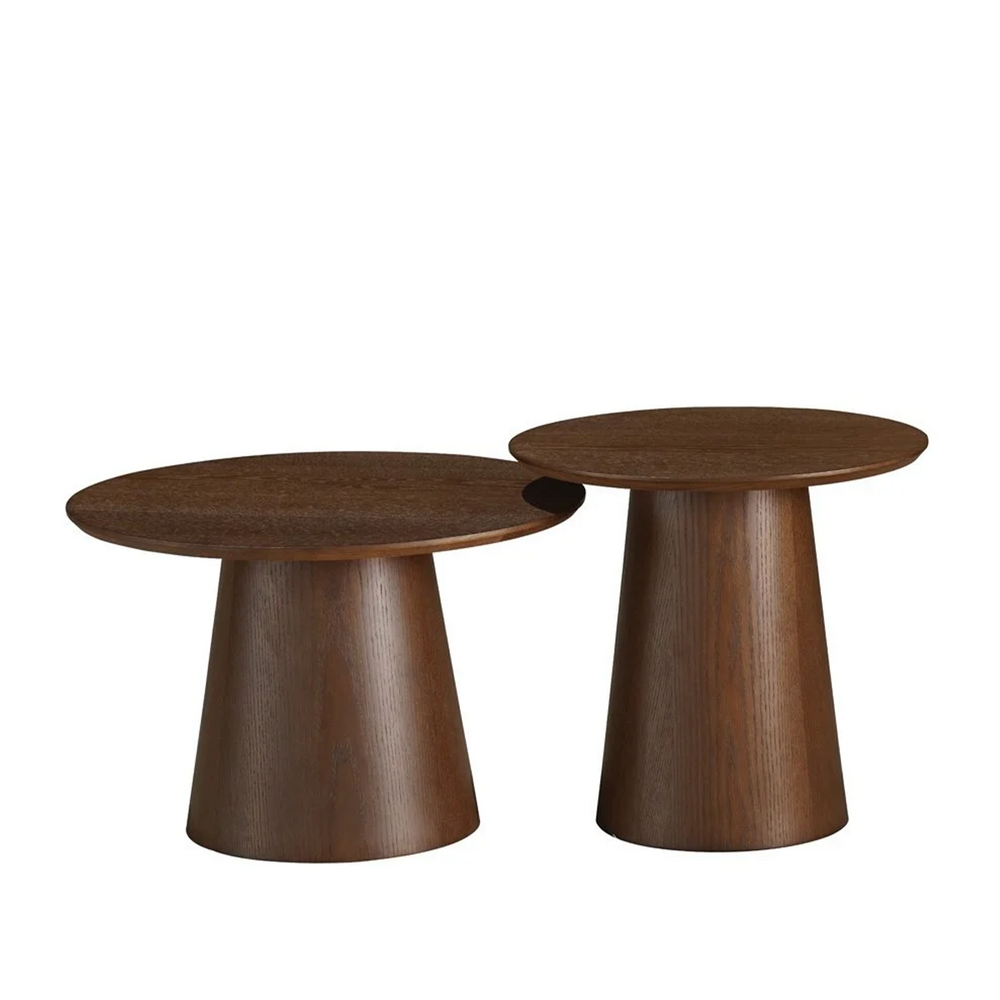 Salontafel eikenfineer walnoot rond set van 2