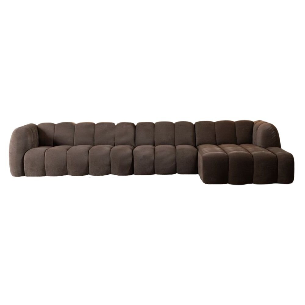 Hoekbank chenille bruin rechts 386 cm