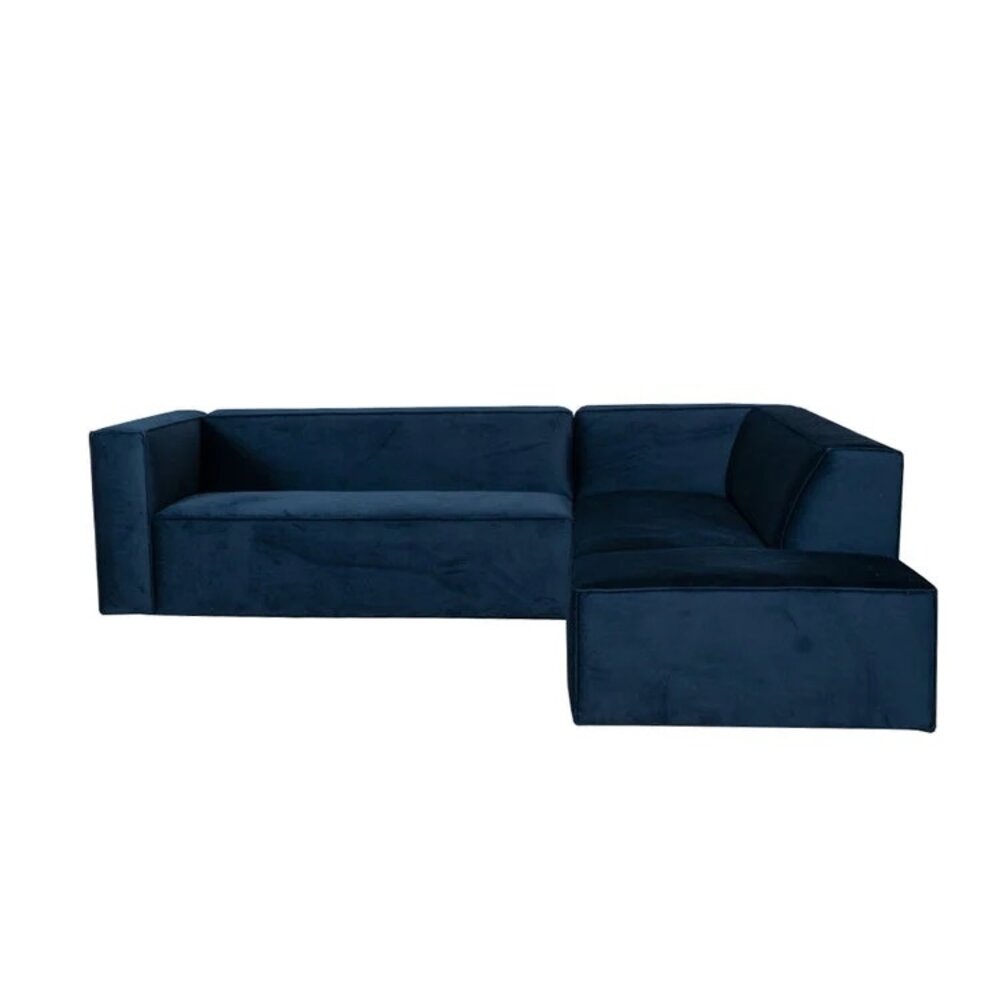 Hoekbank velours blauw rechts 266 cm