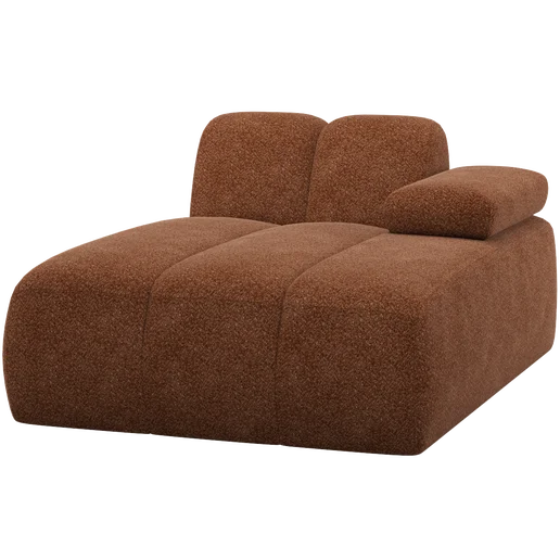 Chaise longue chenille bruin rechts 124 cm