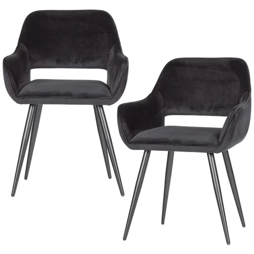 Stoel velours zwart set van 2