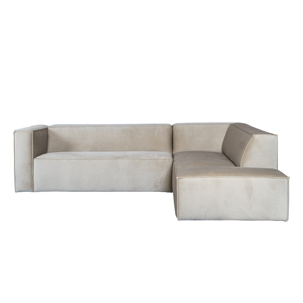 Hoekbank velours beige rechts 266 cm