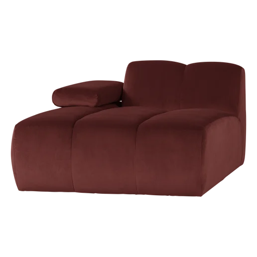 Chaise longue velours bruin links 124 cm