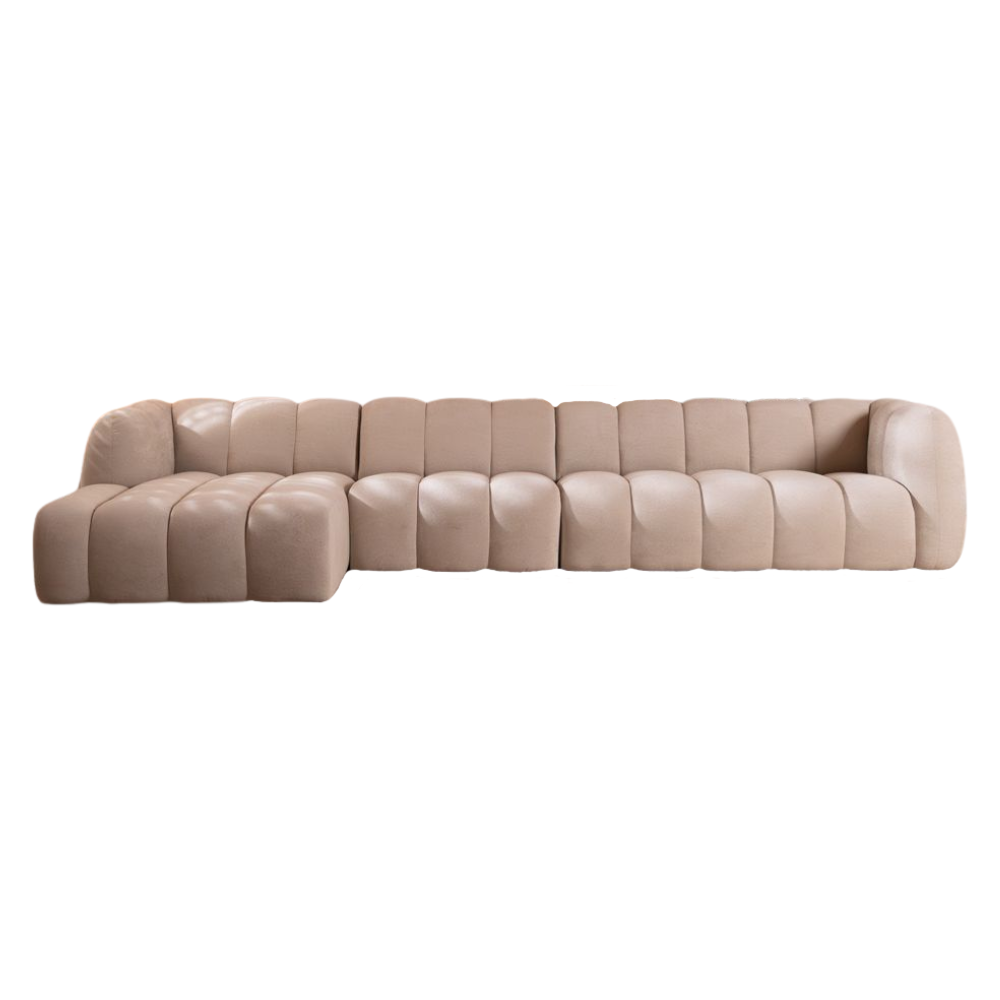 Hoekbank chenille beige links 386 cm