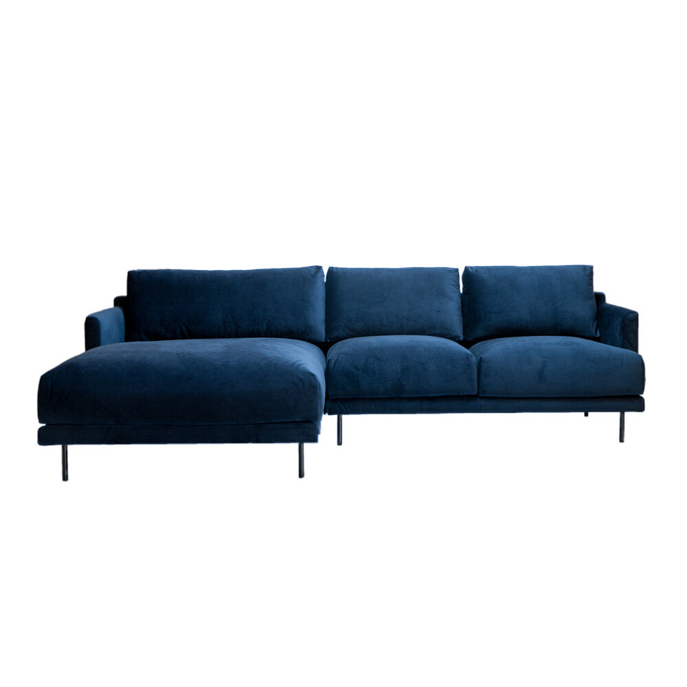 Hoekbank Helvo velours donkerblauw links