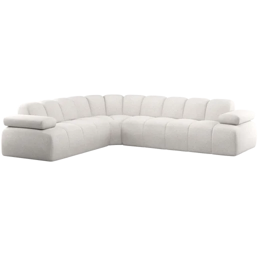 Hoekbank beige links 310 × 74 cm hoog