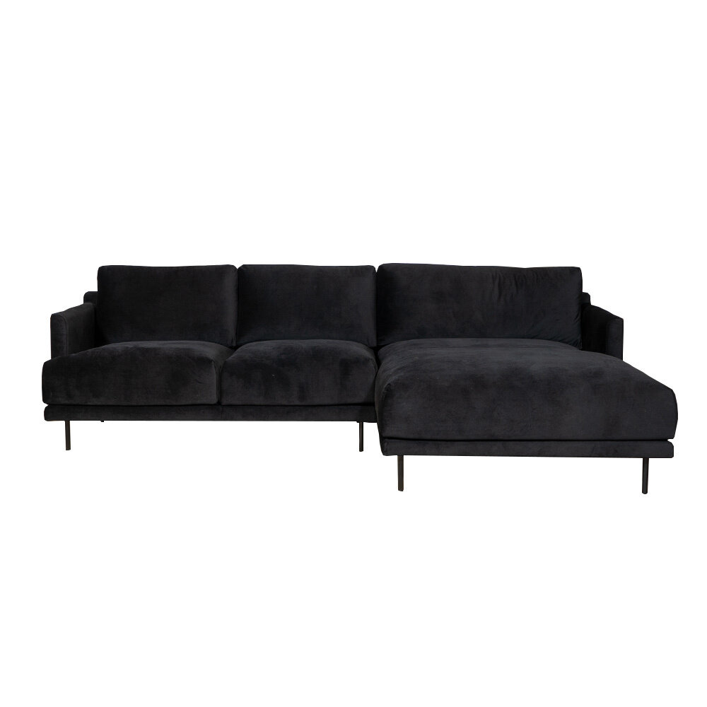 Hoekbank velours zwart rechts
