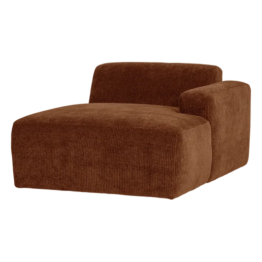 Chaise longue ribstof bruin rechts