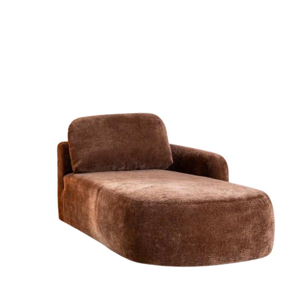 Chaise longue chenille bruin rechts