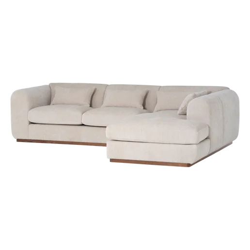 Hoekbank velours beige rechts 306 cm