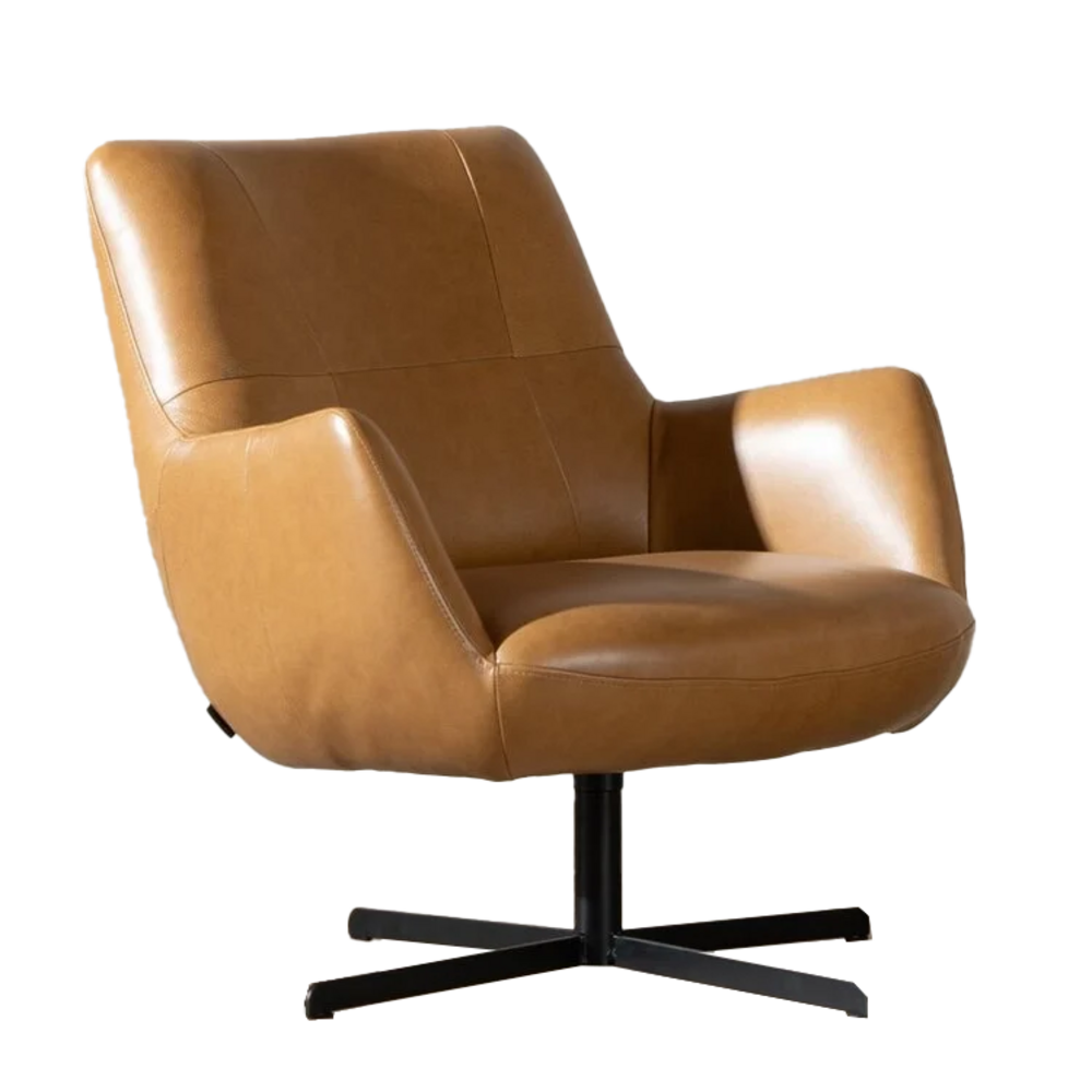 Fauteuil leer cognac draaibaar