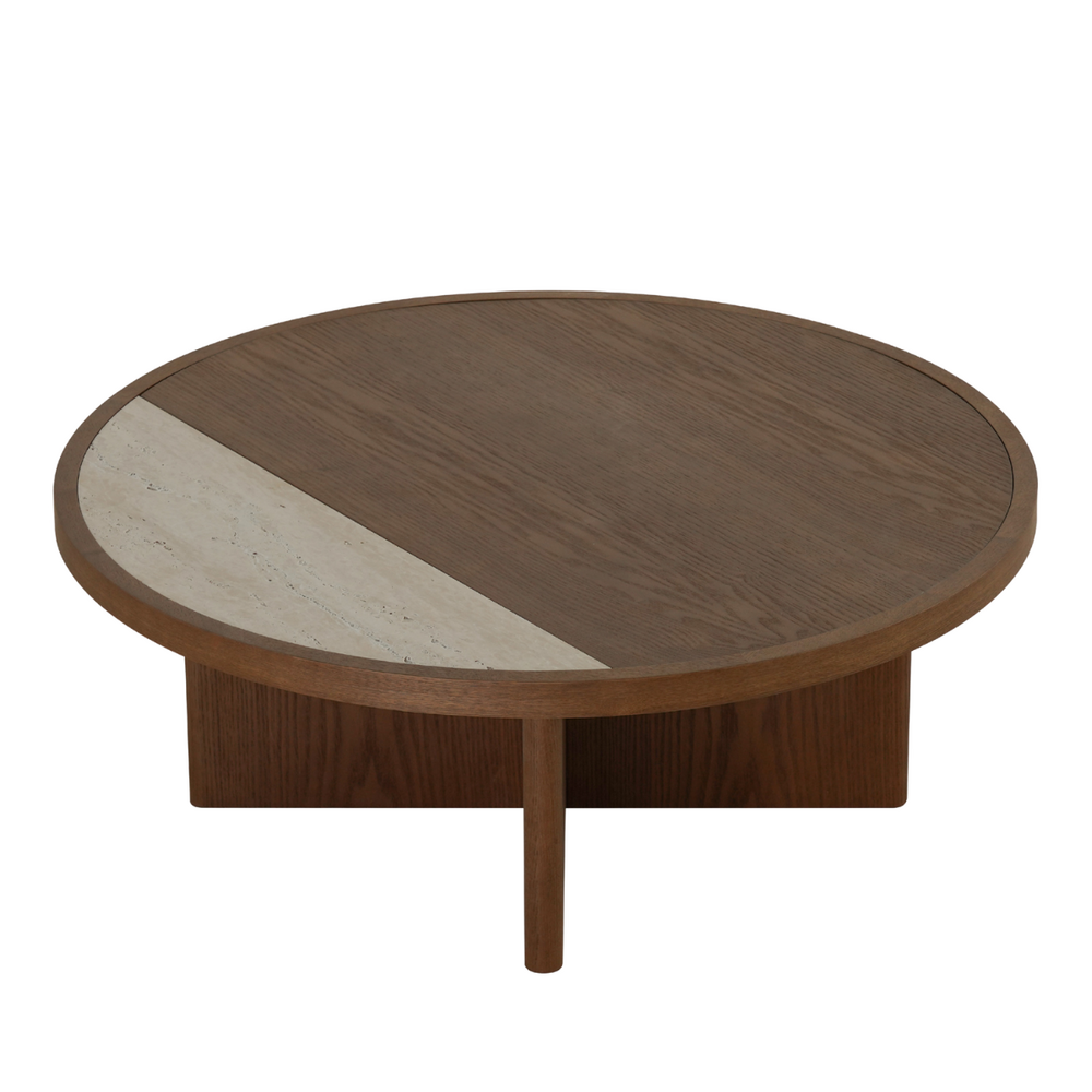 Salontafel MDF + eikenfineer walnoot rond Ø80 cm