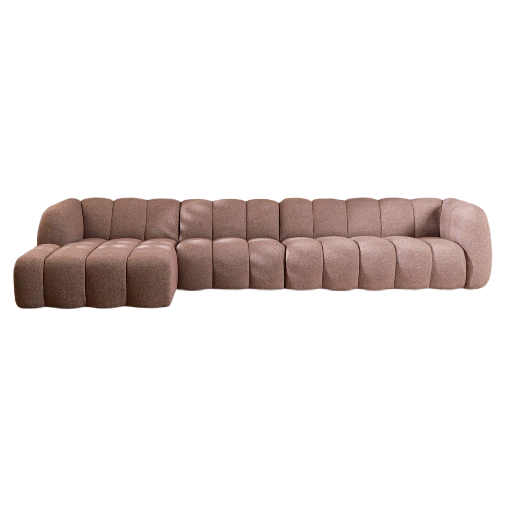 Hoekbank bouclé rood links 386 cm