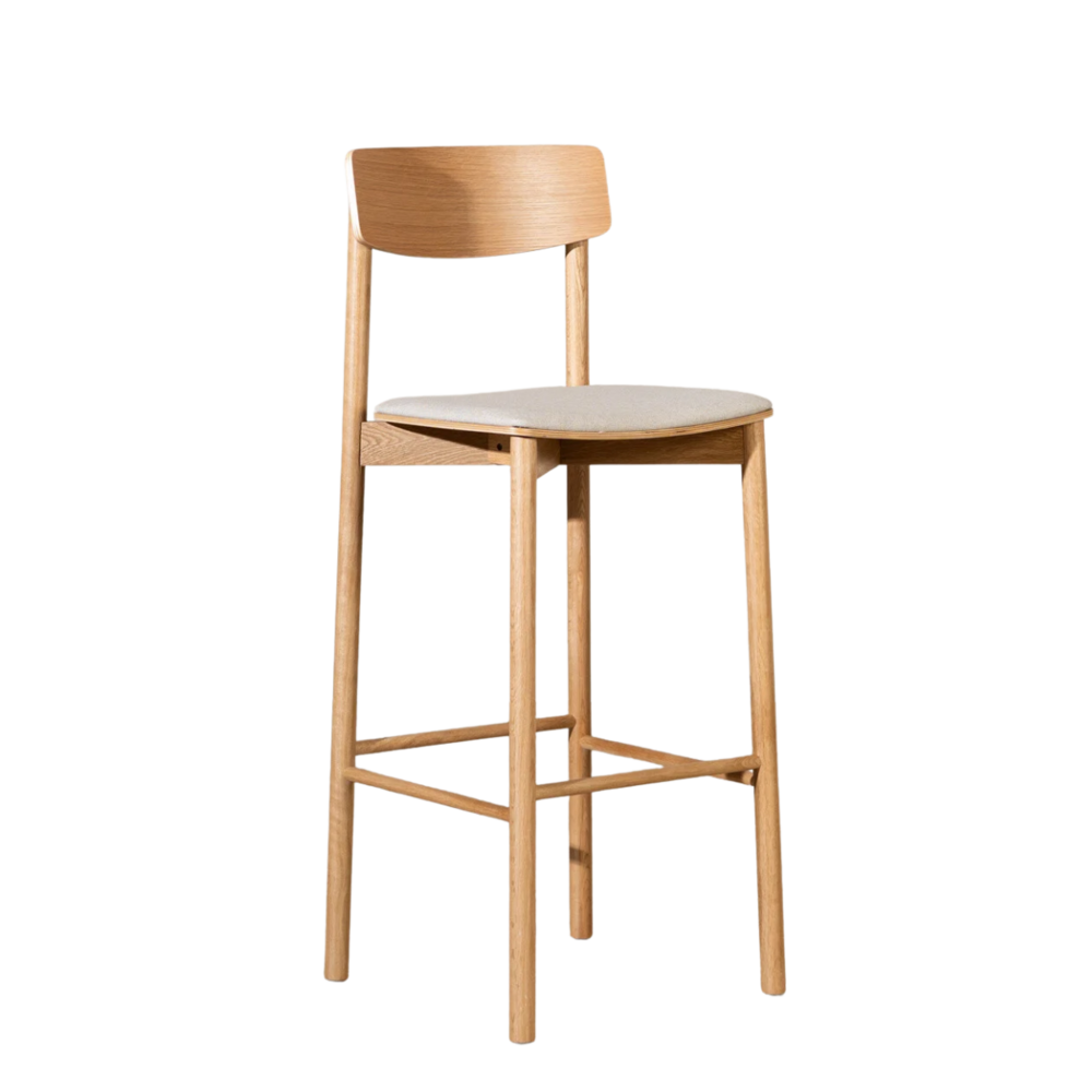 Barkruk Leve multiplex + linnen stof naturel eiken 80 cm