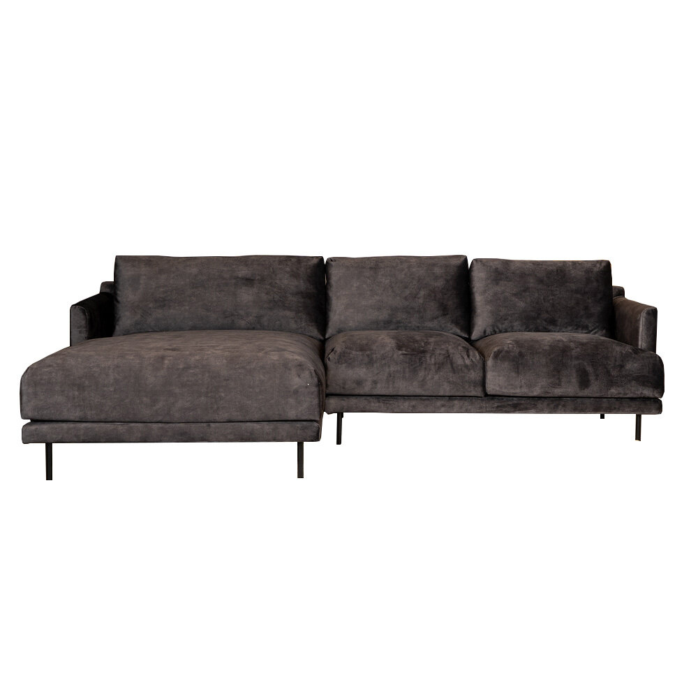 Hoekbank velours antraciet links