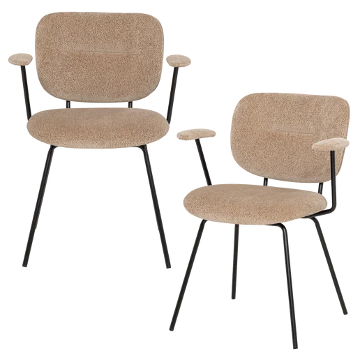 Eetkamerstoel geweven chenille beige set van 2