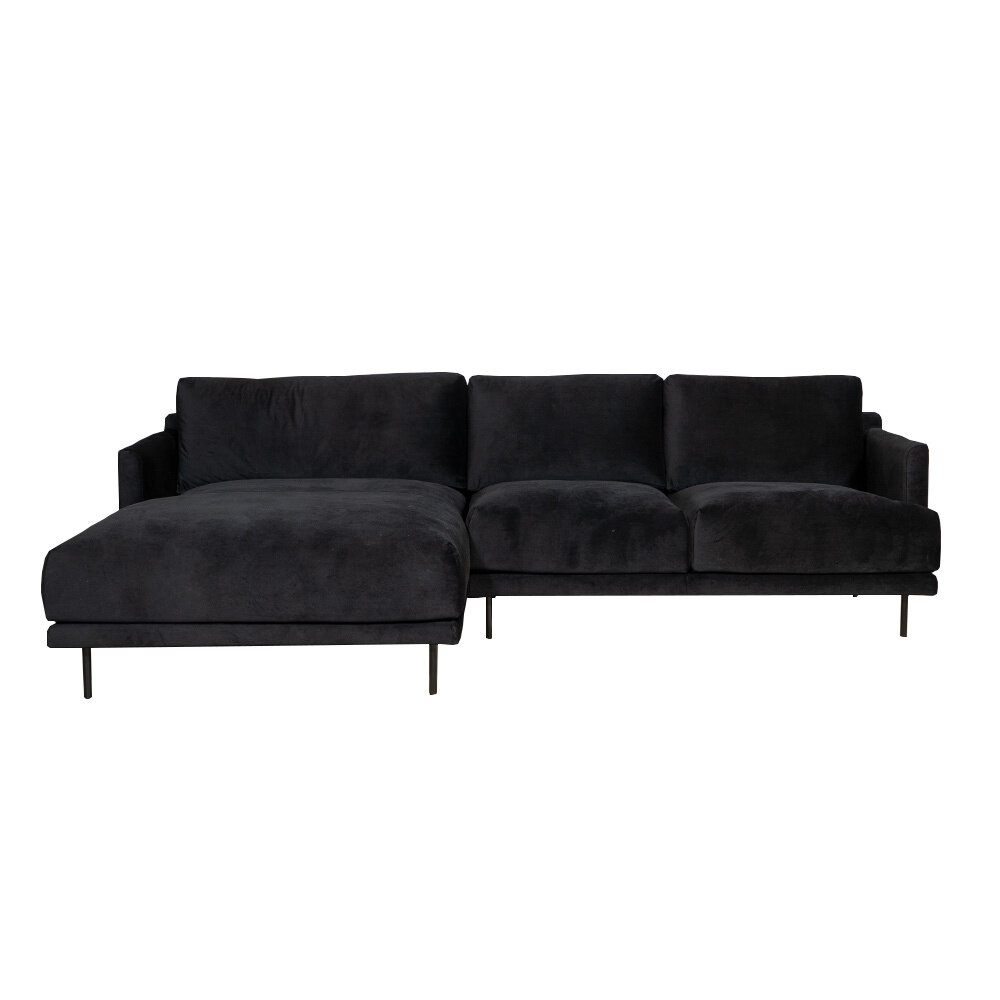 Hoekbank velours zwart links