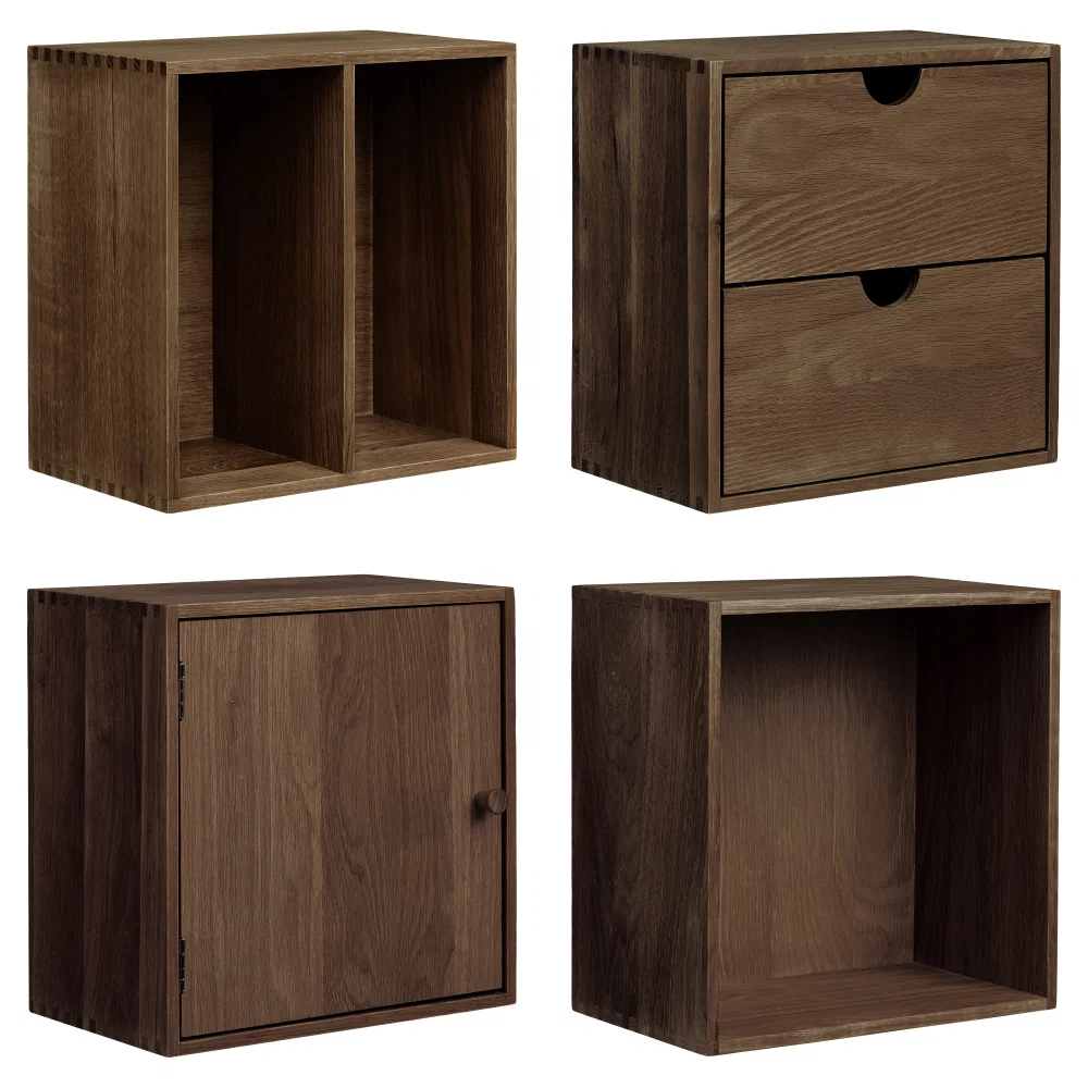 Wandplank eiken donkerbruin set van 4