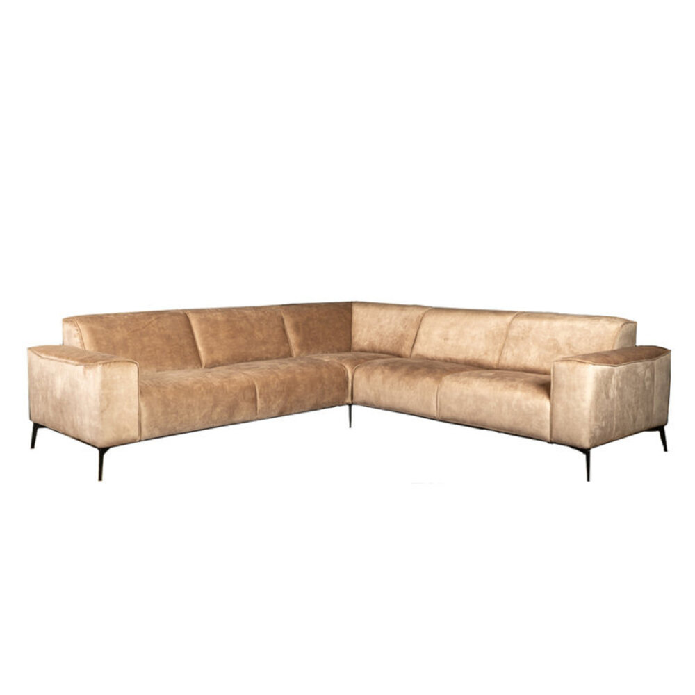 Hoekbank velours taupe links rechts