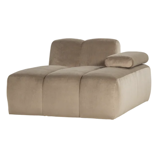 Chaise longue velours taupe rechts 124 cm