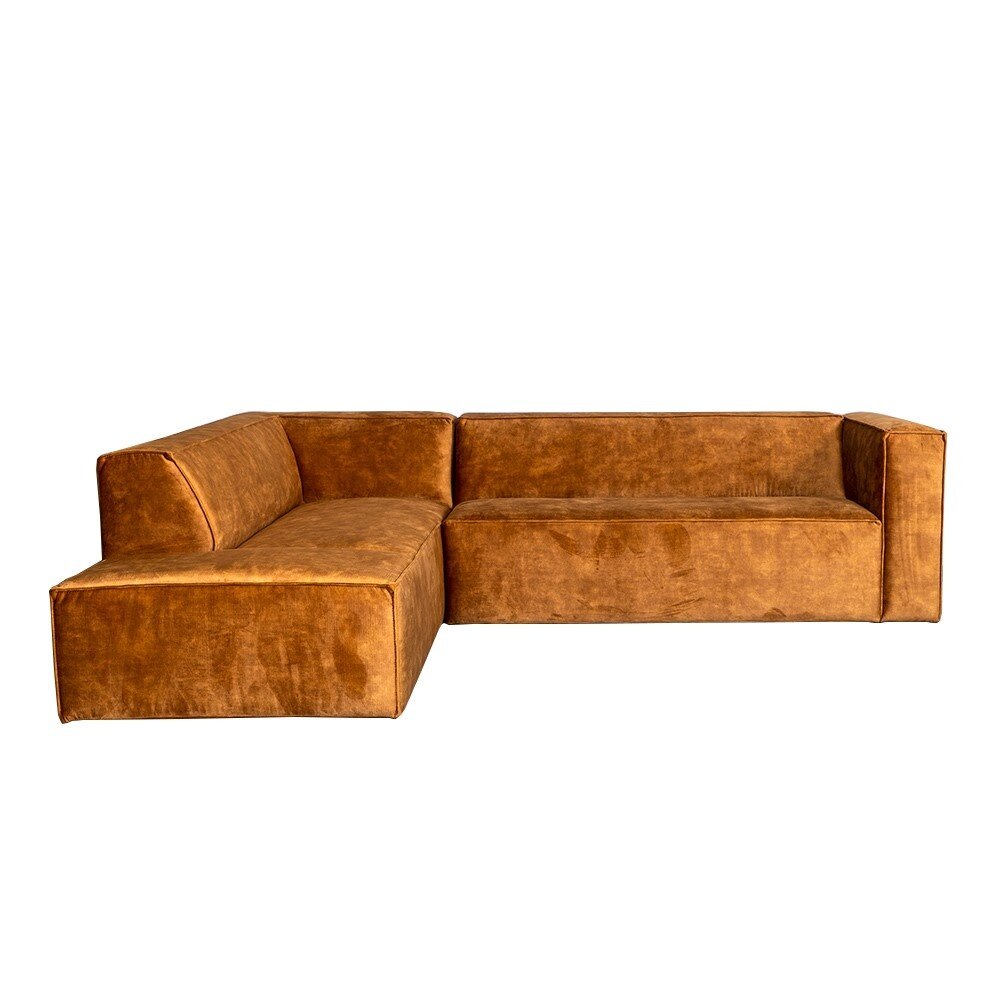 Hoekbank velours okergeel links 266 cm